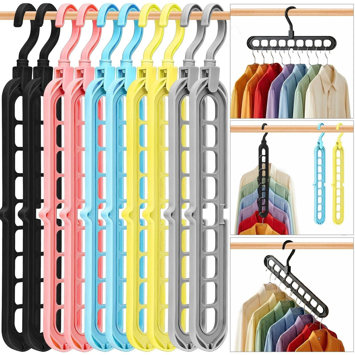 Magic Hangers Space Saving Closet Organizer – 9-Hole Multipurpose Clothes Hangers (Pack of 5)