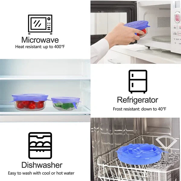6-Piece Reusable Silicone Stretch Lids – Universal Food Storage Covers for Bowls, Cups & Containers