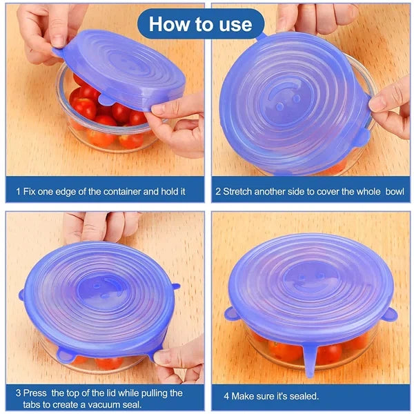 6-Piece Reusable Silicone Stretch Lids – Universal Food Storage Covers for Bowls, Cups & Containers