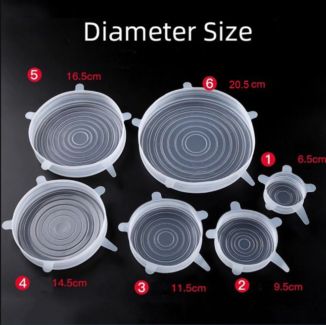 6-Piece Reusable Silicone Stretch Lids – Universal Food Storage Covers for Bowls, Cups & Containers