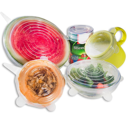 6-Piece Reusable Silicone Stretch Lids – Universal Food Storage Covers for Bowls, Cups & Containers
