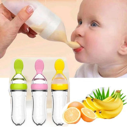 Baby Spoon Feeder Bottle – 90ml Silicone Feeding Bottle with Soft Spoon for Infants & Toddlers