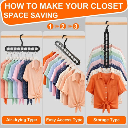 Magic Hangers Space Saving Closet Organizer – 9-Hole Multipurpose Clothes Hangers (Pack of 5)