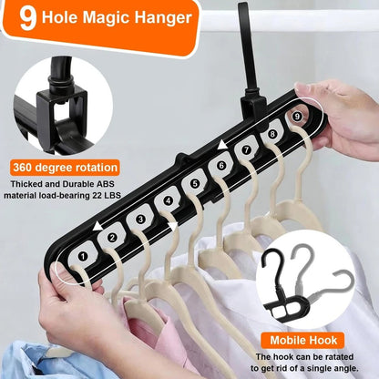 Magic Hangers Space Saving Closet Organizer – 9-Hole Multipurpose Clothes Hangers (Pack of 5)