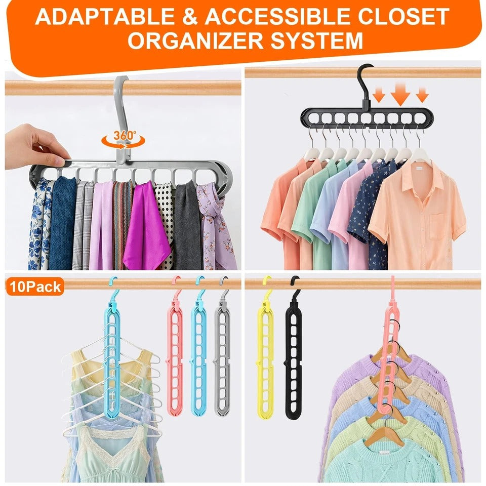 Magic Hangers Space Saving Closet Organizer – 9-Hole Multipurpose Clothes Hangers (Pack of 5)