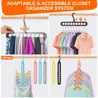 Magic Hangers Space Saving Closet Organizer – 9-Hole Multipurpose Clothes Hangers (Pack of 5)